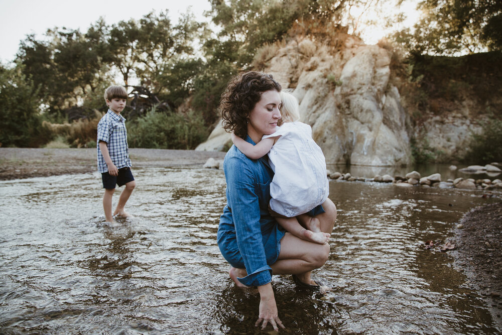 Golden Hour Family Session at the water hole, in the Ventura River Preserve.
